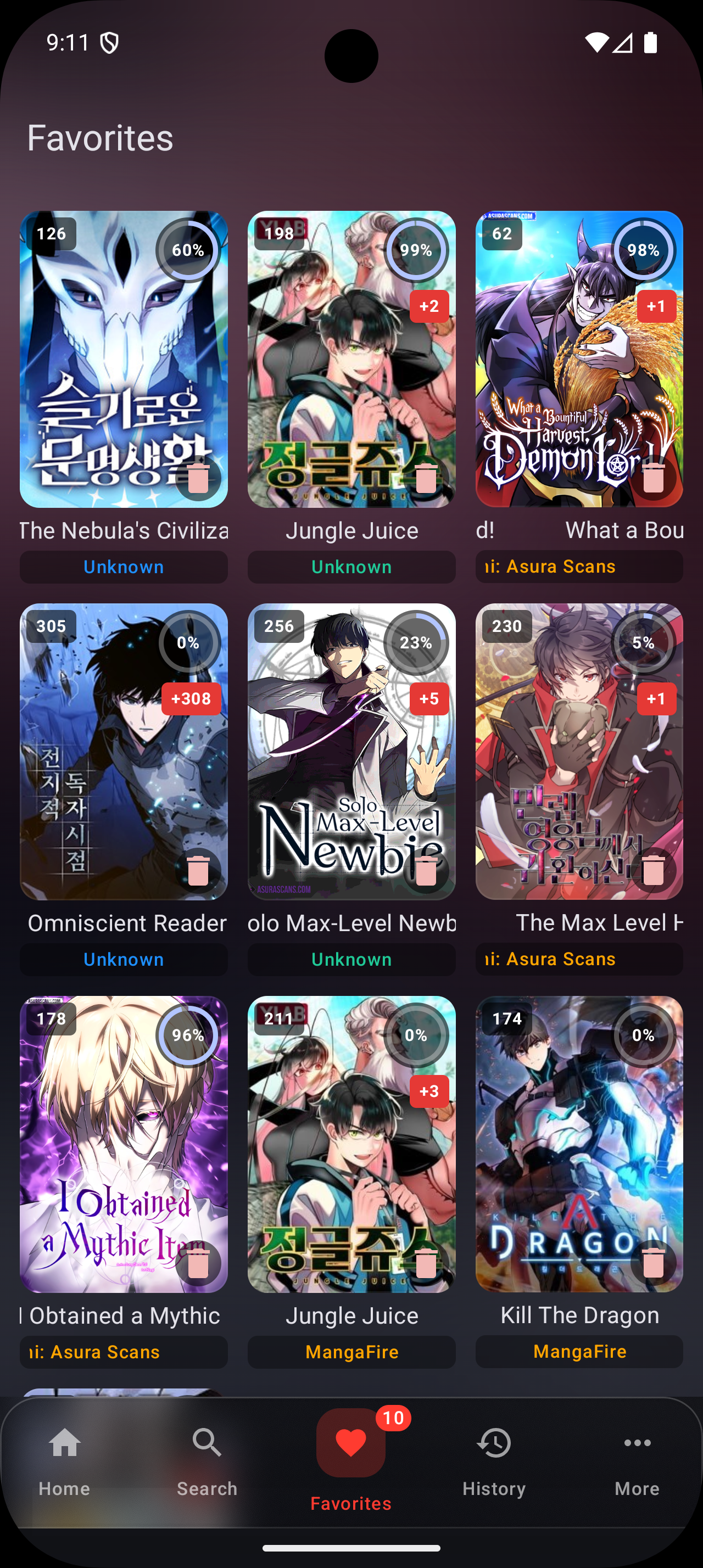 Huayomi — Favorites screen